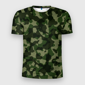 Мужская футболка 3D Slim с принтом Камуфляж зелёного цвета в Петрозаводске, 100% полиэстер с улучшенными характеристиками | приталенный силуэт, круглая горловина, широкие плечи, сужается к линии бедра | зелёный | камуфляж | маскировка | пятна | сочетание