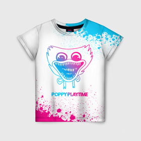 Детская футболка 3D с принтом Poppy Playtime neon gradient style в Санкт-Петербурге, 100% гипоаллергенный полиэфир | прямой крой, круглый вырез горловины, длина до линии бедер, чуть спущенное плечо, ткань немного тянется | Тематика изображения на принте: 