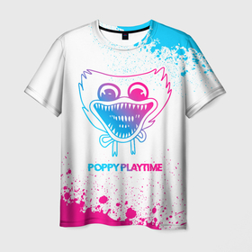 Мужская футболка 3D с принтом Poppy Playtime neon gradient style в Тюмени, 100% полиэфир | прямой крой, круглый вырез горловины, длина до линии бедер | Тематика изображения на принте: 