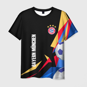 Мужская футболка 3D с принтом Bayern munchen Sport   цветные геометрии в Петрозаводске, 100% полиэфир | прямой крой, круглый вырез горловины, длина до линии бедер | Тематика изображения на принте: 