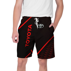 Мужские шорты 3D с принтом Toyota Красная абстракция в Санкт-Петербурге,  полиэстер 100% | прямой крой, два кармана без застежек по бокам. Мягкая трикотажная резинка на поясе, внутри которой широкие завязки. Длина чуть выше колен | 