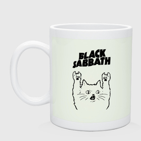 Кружка керамическая с принтом Black Sabbath   rock cat в Петрозаводске, керамика | объем — 330 мл, диаметр — 80 мм. Принт наносится на бока кружки, можно сделать два разных изображения | Тематика изображения на принте: 