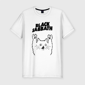 Мужская футболка хлопок Slim с принтом Black Sabbath   rock cat в Санкт-Петербурге, 92% хлопок, 8% лайкра | приталенный силуэт, круглый вырез ворота, длина до линии бедра, короткий рукав | 