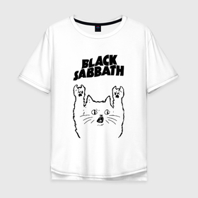 Мужская футболка хлопок Oversize с принтом Black Sabbath   rock cat в Новосибирске, 100% хлопок | свободный крой, круглый ворот, “спинка” длиннее передней части | 