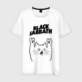 Мужская футболка хлопок с принтом Black Sabbath   rock cat в Петрозаводске, 100% хлопок | прямой крой, круглый вырез горловины, длина до линии бедер, слегка спущенное плечо. | 