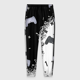Мужские брюки 3D с принтом Джойстики чёрно белые в Екатеринбурге, 100% полиэстер | манжеты по низу, эластичный пояс регулируется шнурком, по бокам два кармана без застежек, внутренняя часть кармана из мелкой сетки | джойстик | игры | противоположность | цифры | чёрно белое