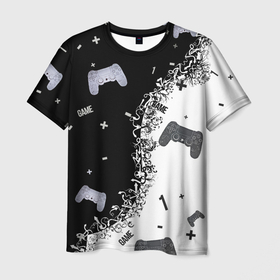 Мужская футболка 3D с принтом Джойстики чёрно белые в Санкт-Петербурге, 100% полиэфир | прямой крой, круглый вырез горловины, длина до линии бедер | джойстик | игры | противоположность | цифры | чёрно белое