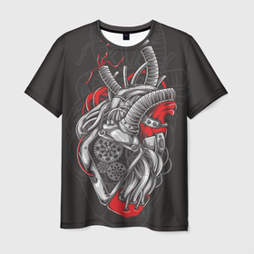 Мужская футболка 3D с принтом Механическое сердце стимпанк в Белгороде, 100% полиэфир | прямой крой, круглый вырез горловины, длина до линии бедер | Тематика изображения на принте: механизм | механика | мотор | орган | сердце | стимпанк