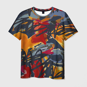 Мужская футболка 3D с принтом Street Style blue and red в Тюмени, 100% полиэфир | прямой крой, круглый вырез горловины, длина до линии бедер | абстракция | граффити | красный | рисунок | синий
