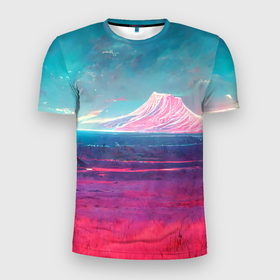 Мужская футболка 3D Slim с принтом Завораживающий ландшафт в Тюмени, 100% полиэстер с улучшенными характеристиками | приталенный силуэт, круглая горловина, широкие плечи, сужается к линии бедра | art | bright | landscape | mountains | multicoloured | nature | panorama | planet | sky | space | арт | горы | космос | ландшафт | небо | панорама | пейзаж | планета | природа | разноцветный | яркий