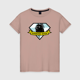 Женская футболка хлопок с принтом Пёс Доге на логотипе в Белгороде, 100% хлопок | прямой крой, круглый вырез горловины, длина до линии бедер, слегка спущенное плечо | abstraction | animal | c | diamond | diamong dogs | dog | doge | metal gear solid | mgs | puppy | surrealism | sweethuman | sweethumen | абстракция | арт | графика | доге | дож | животное | искусство | пёс | песик | разноцветный | собака | собачка | сюрре