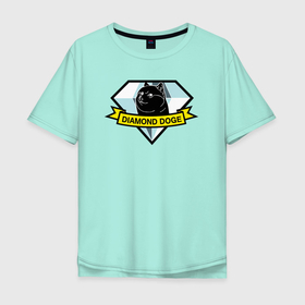 Мужская футболка хлопок Oversize с принтом Пёс Доге на логотипе в Белгороде, 100% хлопок | свободный крой, круглый ворот, “спинка” длиннее передней части | Тематика изображения на принте: abstraction | animal | c | diamond | diamong dogs | dog | doge | metal gear solid | mgs | puppy | surrealism | sweethuman | sweethumen | абстракция | арт | графика | доге | дож | животное | искусство | пёс | песик | разноцветный | собака | собачка | сюрре