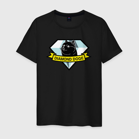 Мужская футболка хлопок с принтом Пёс Доге на логотипе в Тюмени, 100% хлопок | прямой крой, круглый вырез горловины, длина до линии бедер, слегка спущенное плечо. | Тематика изображения на принте: abstraction | animal | c | diamond | diamong dogs | dog | doge | metal gear solid | mgs | puppy | surrealism | sweethuman | sweethumen | абстракция | арт | графика | доге | дож | животное | искусство | пёс | песик | разноцветный | собака | собачка | сюрре