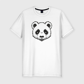 Мужская футболка хлопок Slim с принтом Голова милой панды в Екатеринбурге, 92% хлопок, 8% лайкра | приталенный силуэт, круглый вырез ворота, длина до линии бедра, короткий рукав | голова панды | животное | медведь | милый | панда | япония | японский мишка