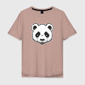 Мужская футболка хлопок Oversize с принтом Голова милой панды в Новосибирске, 100% хлопок | свободный крой, круглый ворот, “спинка” длиннее передней части | голова панды | животное | медведь | милый | панда | япония | японский мишка