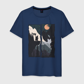 Мужская футболка хлопок с принтом Оранжевая луна и дикий альпинизм в Курске, 100% хлопок | прямой крой, круглый вырез горловины, длина до линии бедер, слегка спущенное плечо. | 