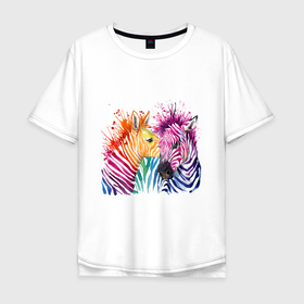 Мужская футболка хлопок Oversize с принтом Zebras в Екатеринбурге, 100% хлопок | свободный крой, круглый ворот, “спинка” длиннее передней части | africa | animals | striped | watercolor | акварель | африка | в полоску | животные | зебра