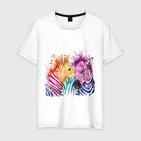 Мужская футболка хлопок с принтом Zebras в Санкт-Петербурге, 100% хлопок | прямой крой, круглый вырез горловины, длина до линии бедер, слегка спущенное плечо. | africa | animals | striped | watercolor | акварель | африка | в полоску | животные | зебра
