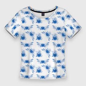 Женская футболка 3D Slim с принтом Blue floral pattern в Кировске,  |  | beautiful | colorful | light blue | multicolored | красивый | красочный | разноцветный | синий | узор | цветочный