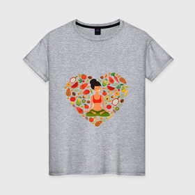 Женская футболка хлопок с принтом Fruit diet в Санкт-Петербурге, 100% хлопок | прямой крой, круглый вырез горловины, длина до линии бедер, слегка спущенное плечо | nuts | peach | авокадо | апельсин | арбуз милый | белый | вегетарианский | вкусный | груша | гурман | диета | еда | здоровый | зеленый | йога | морковь | натуральный | овощи | органический | орехи | персик