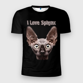 Мужская футболка 3D Slim с принтом Я люблю сфинксов в Тюмени, 100% полиэстер с улучшенными характеристиками | приталенный силуэт, круглая горловина, широкие плечи, сужается к линии бедра | Тематика изображения на принте: cat | cats | i love sphynx | sphynx | кот | котёнок | коты | котята | кошачьи | кошка | кошки | сфинкс | я люблю сфинксов