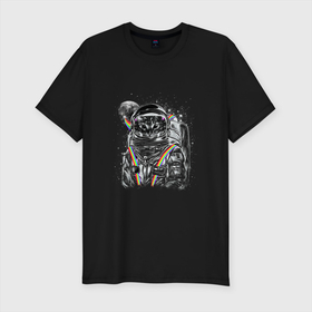 Мужская футболка хлопок Slim с принтом Cat in a space suit в Тюмени, 92% хлопок, 8% лайкра | приталенный силуэт, круглый вырез ворота, длина до линии бедра, короткий рукав | astronaut | funny | galaxy | space | spacesuit | астронавт | галактика | забавный | космический | космонавт | космос | скафандр