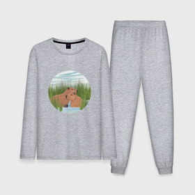 Мужская пижама с лонгсливом хлопок с принтом Водосвинки капибары в Белгороде,  |  | capybara | водосвинка | водосвинки | грызун | грызуны | капибара | капибары | милые | пара
