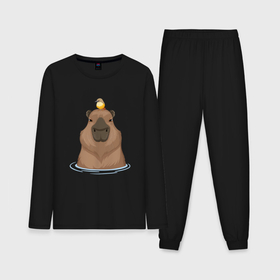 Мужская пижама с лонгсливом хлопок с принтом Капибару с птичкой в Белгороде,  |  | capybara | водосвинка | грызун | грызуны | капибара | капибары | с птичкой