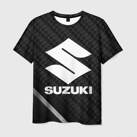 Мужская футболка 3D с принтом Suzuki карбон в Петрозаводске, 100% полиэфир | прямой крой, круглый вырез горловины, длина до линии бедер | 