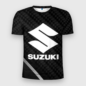 Мужская футболка 3D Slim с принтом Suzuki карбон в Тюмени, 100% полиэстер с улучшенными характеристиками | приталенный силуэт, круглая горловина, широкие плечи, сужается к линии бедра | 