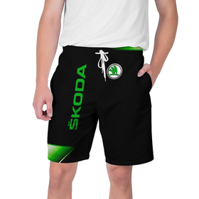Мужские шорты 3D с принтом Skoda Sport Абстракция в Тюмени,  полиэстер 100% | прямой крой, два кармана без застежек по бокам. Мягкая трикотажная резинка на поясе, внутри которой широкие завязки. Длина чуть выше колен | 