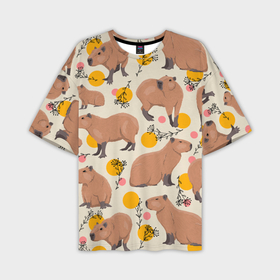 Мужская футболка oversize 3D с принтом Милая капибару паттерн в Курске,  |  | Тематика изображения на принте: capybara | patern | pattern | водосвинка | грызун | грызуны | капибара | капибары | патерн | паттерн