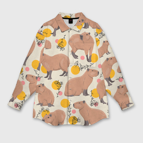Мужская рубашка oversize 3D с принтом Милая капибару паттерн в Екатеринбурге,  |  | capybara | patern | pattern | водосвинка | грызун | грызуны | капибара | капибары | патерн | паттерн