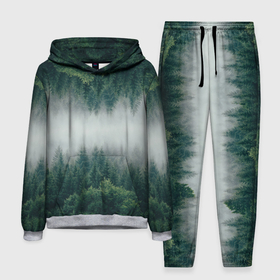 Мужской костюм с толстовкой 3D с принтом Зеркальный туманный лес ,  |  | forest | mirror | misty | дерево | деревья | зеркало | зеркальный | лес | природа | туман | туманный