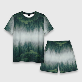 Мужской костюм с шортами 3D с принтом Зеркальный туманный лес в Белгороде,  |  | forest | mirror | misty | дерево | деревья | зеркало | зеркальный | лес | природа | туман | туманный