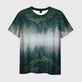 Мужская футболка 3D с принтом ЗЕРКАЛЬНЫЙ ТУМАННЫЙ ЛЕС в Тюмени, 100% полиэфир | прямой крой, круглый вырез горловины, длина до линии бедер | forest | mirror | misty | дерево | деревья | зеркало | зеркальный | лес | природа | туман | туманный