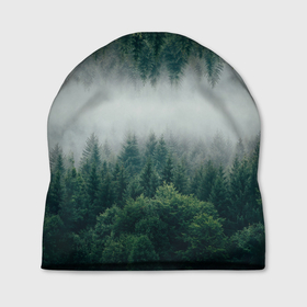 Шапка 3D с принтом Зеркальный туманный лес , 100% полиэстер | универсальный размер, печать по всей поверхности изделия | forest | mirror | misty | дерево | деревья | зеркало | зеркальный | лес | природа | туман | туманный