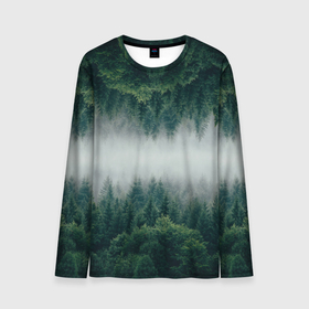 Мужской лонгслив 3D с принтом Зеркальный туманный лес в Белгороде, 100% полиэстер | длинные рукава, круглый вырез горловины, полуприлегающий силуэт | Тематика изображения на принте: forest | mirror | misty | дерево | деревья | зеркало | зеркальный | лес | природа | туман | туманный