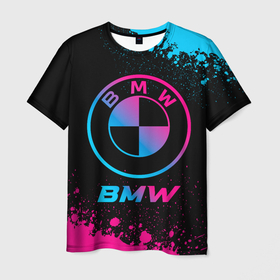 Мужская футболка 3D с принтом BMW   neon gradient в Курске, 100% полиэфир | прямой крой, круглый вырез горловины, длина до линии бедер | 