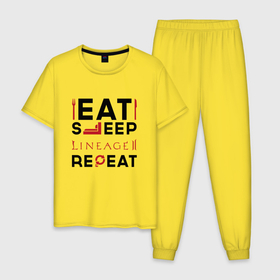 Мужская пижама хлопок с принтом Надпись: eat sleep Lineage 2 repeat , 100% хлопок | брюки и футболка прямого кроя, без карманов, на брюках мягкая резинка на поясе и по низу штанин
 | Тематика изображения на принте: 