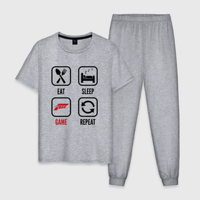 Мужская пижама хлопок с принтом Eat   sleep   Forza Horizon   repeat в Санкт-Петербурге, 100% хлопок | брюки и футболка прямого кроя, без карманов, на брюках мягкая резинка на поясе и по низу штанин
 | 