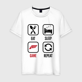 Мужская футболка хлопок с принтом Eat   sleep   Forza Horizon   repeat , 100% хлопок | прямой крой, круглый вырез горловины, длина до линии бедер, слегка спущенное плечо. | 