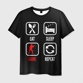 Мужская футболка 3D с принтом Eat, sleep, Counter Strike, repeat в Тюмени, 100% полиэфир | прямой крой, круглый вырез горловины, длина до линии бедер | Тематика изображения на принте: 