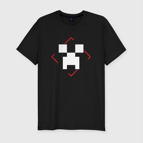 Мужская футболка хлопок Slim с принтом Символ Minecraft в красном ромбе в городе Новоалтайск, 92% хлопок, 8% лайкра | приталенный силуэт, круглый вырез ворота, длина до линии бедра, короткий рукав | 