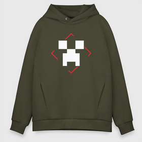 Мужское худи Oversize хлопок с принтом Символ Minecraft в красном ромбе в городе Новоалтайск, френч-терри — 70% хлопок, 30% полиэстер. Мягкий теплый начес внутри —100% хлопок | боковые карманы, эластичные манжеты и нижняя кромка, капюшон на магнитной кнопке | 