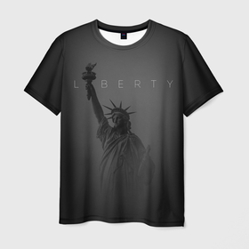 Мужская футболка 3D с принтом LIBERTY   СТАТУЯ СВОБОДЫ в Новосибирске, 100% полиэфир | прямой крой, круглый вырез горловины, длина до линии бедер | america | liberty | statue | usa | америка | свобода | свободы | соединенные | старана | статуя | сша | туман | штаты