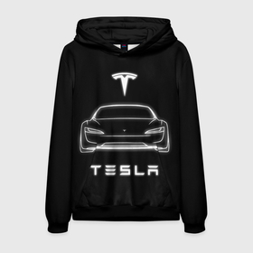 Мужская толстовка 3D с принтом Tesla white light в Новосибирске, 100% полиэстер | двухслойный капюшон со шнурком для регулировки, мягкие манжеты на рукавах и по низу толстовки, спереди карман-кенгуру с мягким внутренним слоем. | tesla | авто | тесла | электрокар | электромобиль
