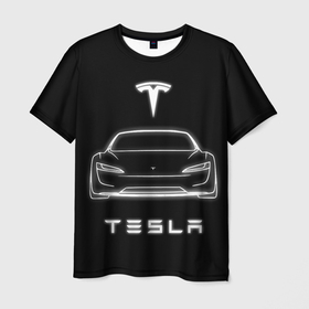 Мужская футболка 3D с принтом Tesla white light в Екатеринбурге, 100% полиэфир | прямой крой, круглый вырез горловины, длина до линии бедер | tesla | авто | тесла | электрокар | электромобиль