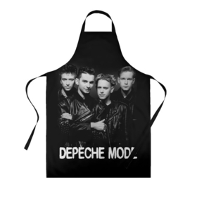 Фартук 3D с принтом Depeche Mode   black  white portrait в Кировске, 100% полиэстер | общий размер — 65 х 85 см, ширина нагрудника — 26 см, горловина — 53 см, длина завязок — 54 см, общий обхват в поясе — 173 см. Принт на завязках и на горловине наносится с двух сторон, на основной части фартука — только с внешней стороны | 80s | 80е | alternative rock | bands | depeche mode | music | pop | synthpop | алан уайлдер | альтернатива | группы | депеш мод | дэйв гаан | мартин гор | мужчины | музыка | музыканты | поп | портрет | синти поп | энди флетчер