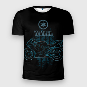 Мужская футболка 3D Slim с принтом Yamaha moto theme в Екатеринбурге, 100% полиэстер с улучшенными характеристиками | приталенный силуэт, круглая горловина, широкие плечи, сужается к линии бедра | Тематика изображения на принте: yamaha | байк | мотоциклы | ямаха | ямаха мото